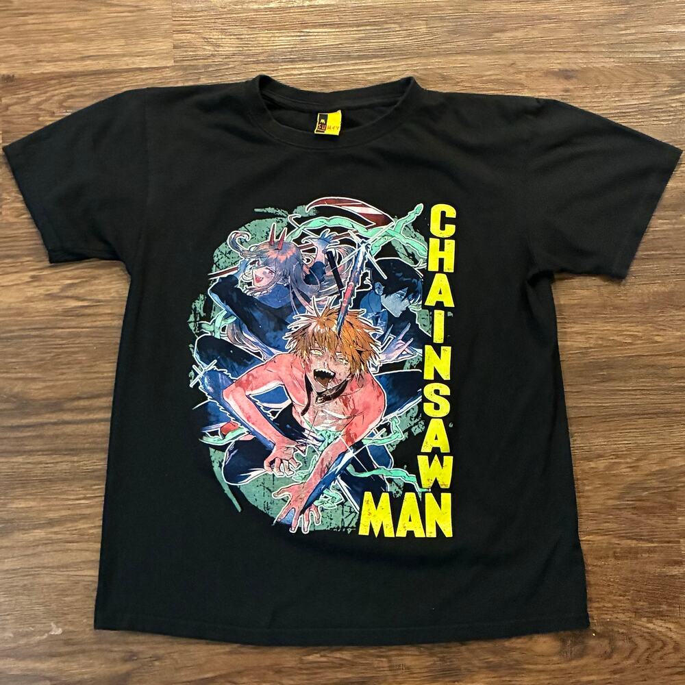 Chainsaw Man Anime Double‎ Sided Graphic T-Shirt Size M Black Manga Tee